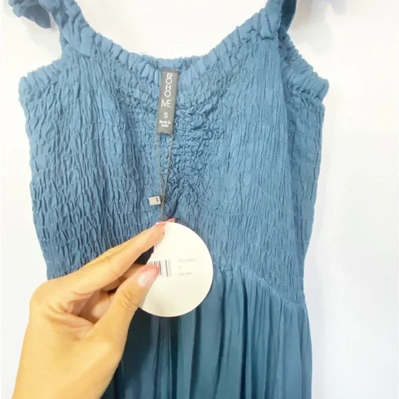 NWT-Boho Me Dark Teal Smocked tank Hi low Sundress SM - Picture 7 of 9